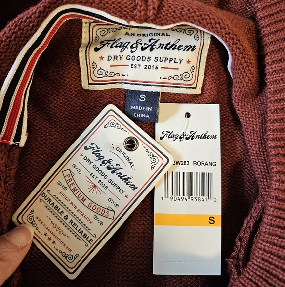 Flag & Anthem Men's Rust Red Knit Hooded Sweater Henley Cotton Pocket SMALL - Picture 4 of 6